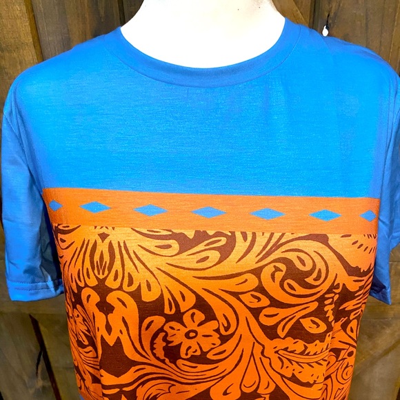 Electric Blue & Tooled Leather Print Splatter Paint Tee - Picture 9 of 13